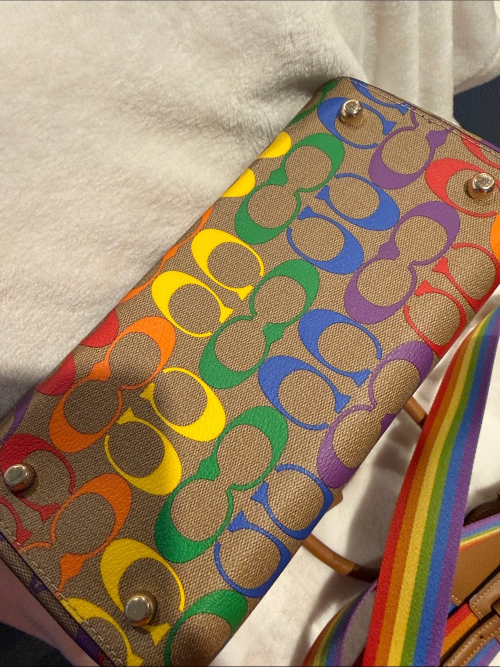 Coach Rainbow Signature Coated Canvas Satchel in Tan and Multicolor - Picture 6 of 6
